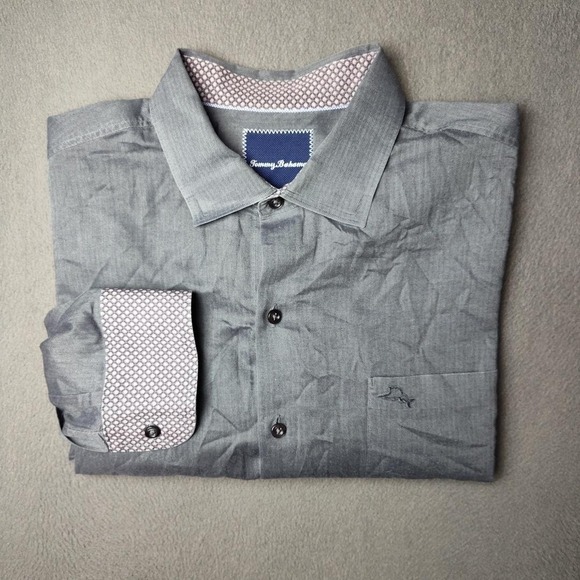 Tommy Bahama Shirt Mens Large Long Sleeve Button Up Pima Cotton Geometric Cuff - Picture 1 of 11